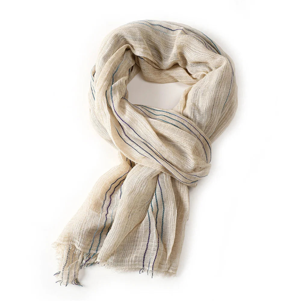 Cotton Linen Striped Scarf for Men – Lightweight Neck Wrap with Tassels for Fall & Winter | Thomler