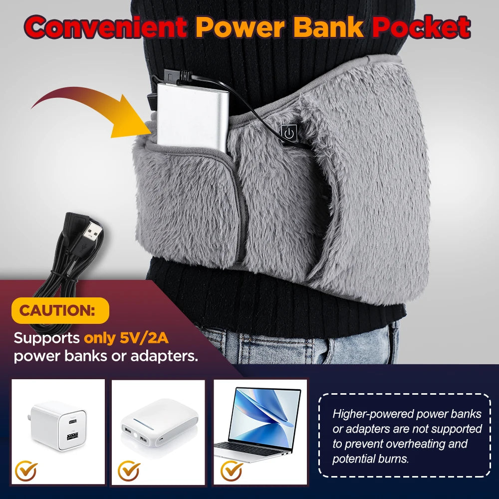 USB Heated Waist Belt with Hand Warmer Pocket – 3 Temperature Settings for Abdominal Comfort, Menstrual Relief & Cold Weather – Adjustable | Thomler
