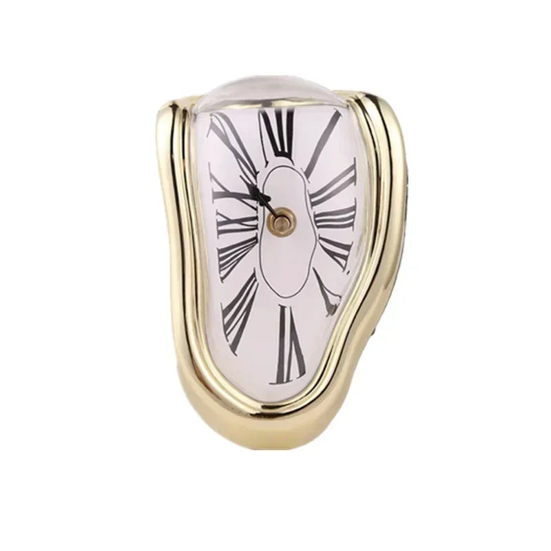 Desk Clock Aluminium Quartz 18.0 cm Silver Surreal Shelf Mantel Office Decorative Melting Roman Numeral Timepiece | Thomler