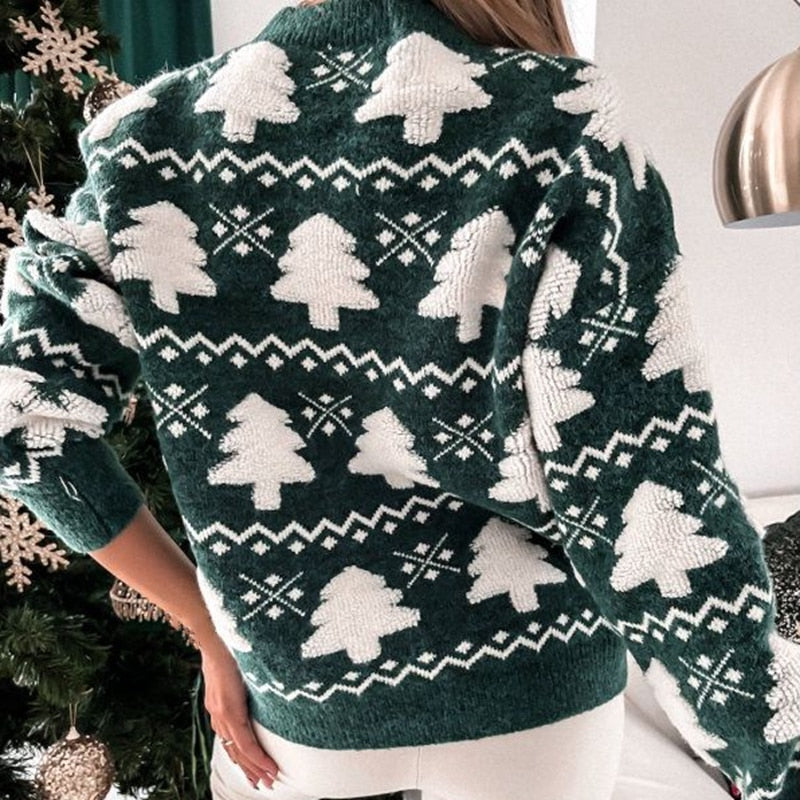 Women's Christmas Tree Knit Sweater | Festive Holiday Pullover for Winter | Cozy Long-Sleeve Top for Parties & Casual Wear | Thomler