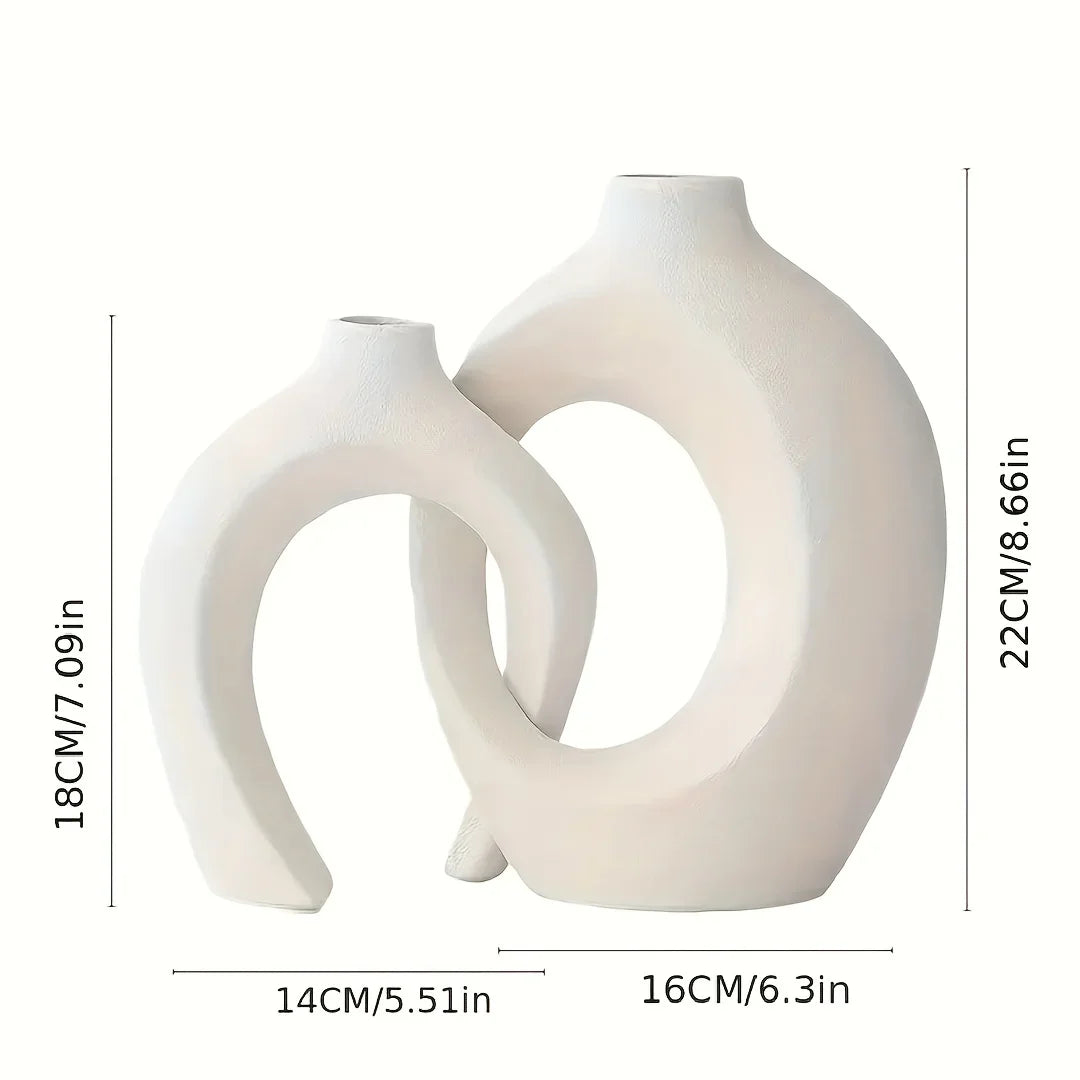 Ceramic Vase Porcelain Set Of 2 White Boho Living Room Table Decor Minimalist Scandinavian Home Accent | Thomler