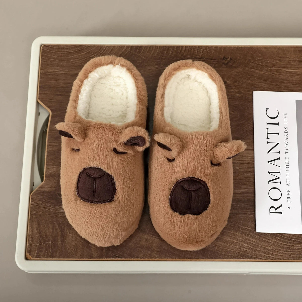 Plush Capybara Slippers for Women and Men – Ultra-Soft Fleece House Shoes with Animal Print, Lightweight Indoor Footwear | Thomler