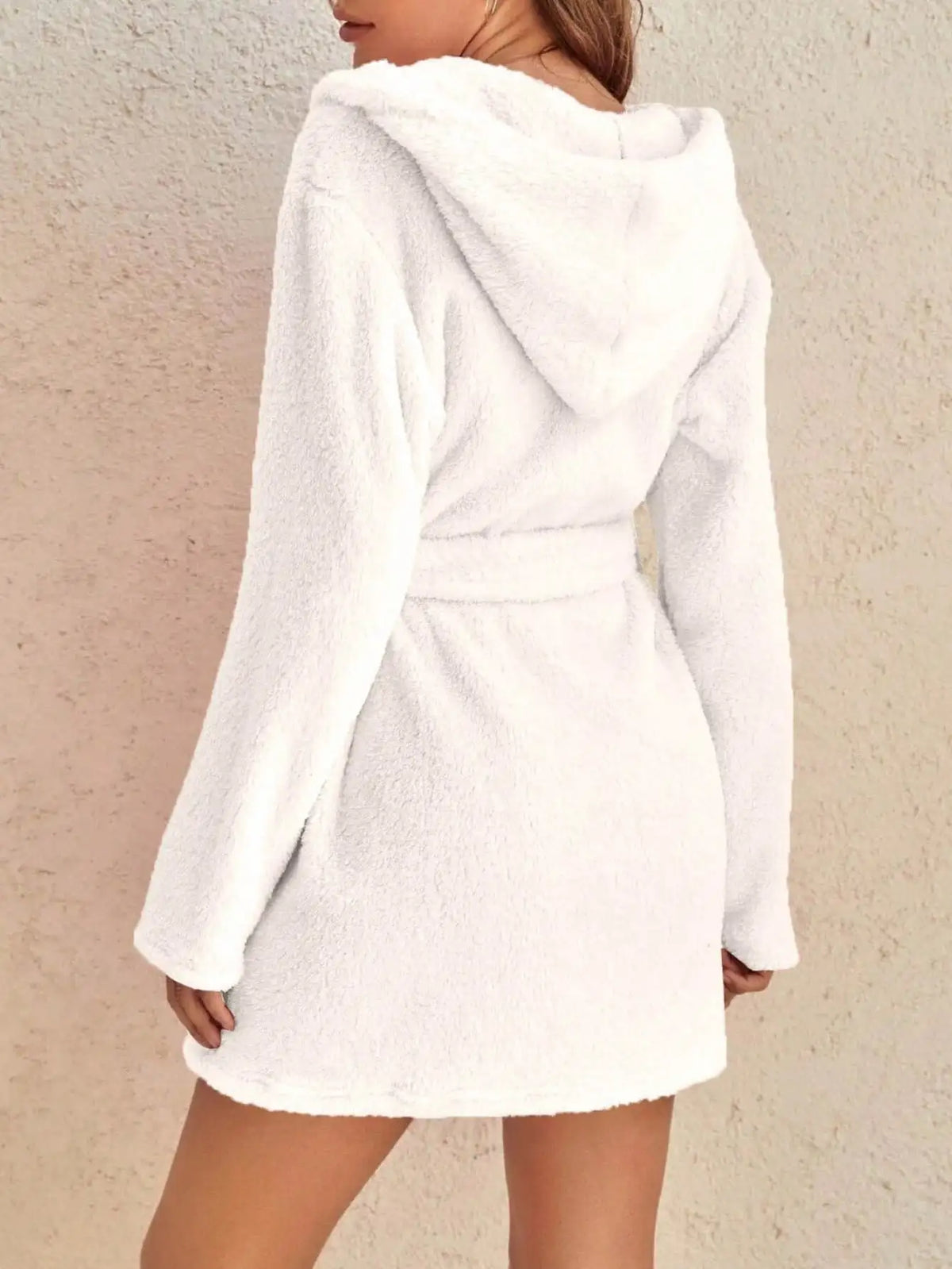 Women's Hooded Fleece Robe with Belt, Plush Loungewear for Cold Weather Relaxation at Home | Thomler