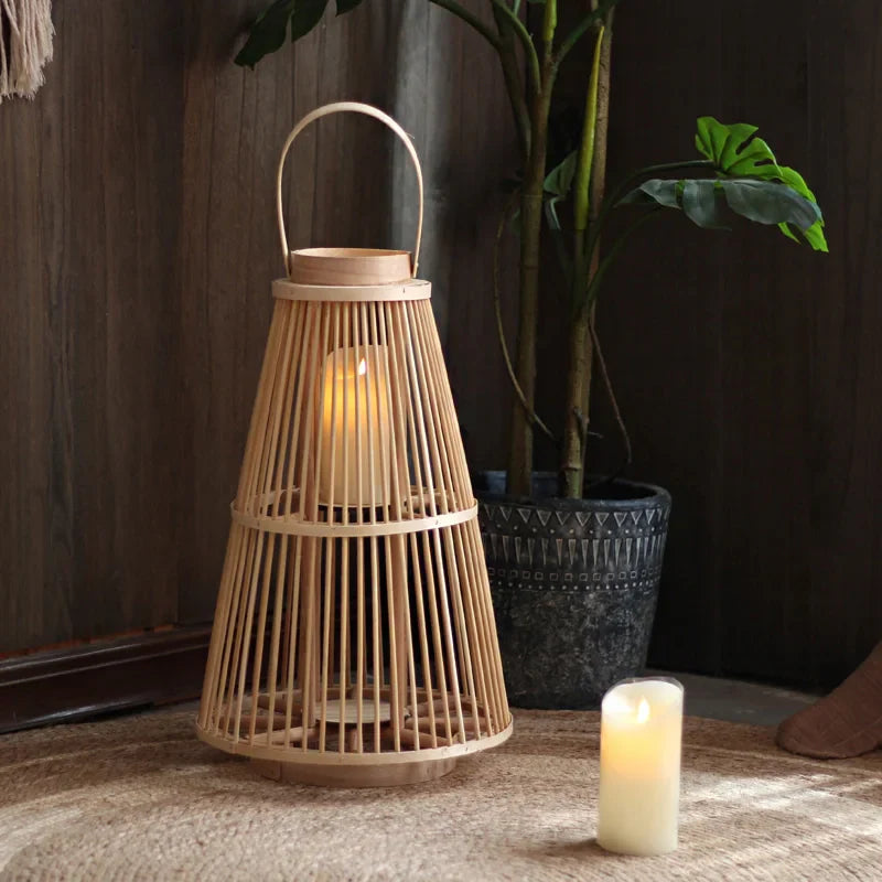 Lantern Rattan Flameless Candle Battery Powered Outdoor Patio Garden Decorative Ambient Lighting Rustic Hanging Tabletop | Thomler