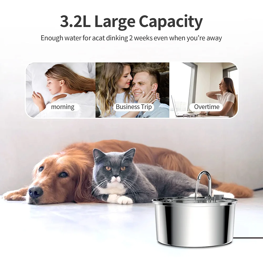 USB-Powered Hydration Station for Dogs & Cats 108 fl oz Stainless Steel Recirculating Bowl Silent Pump Dual Filter System for Small Medium | Thomler