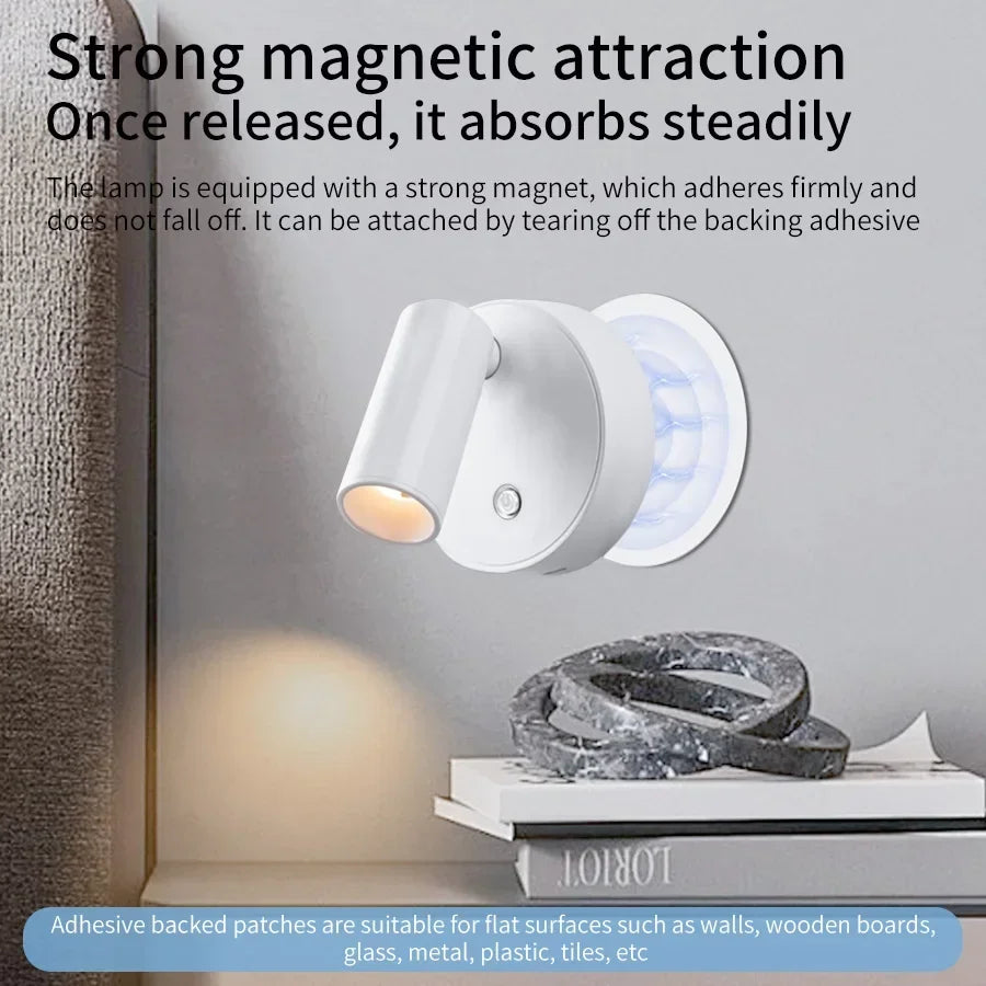 Cordless Dimmable Spotlight with Swivel Head – Magnetic Mount LED Task Light for Bedroom Nightstand & Home Office Reading | Thomler
