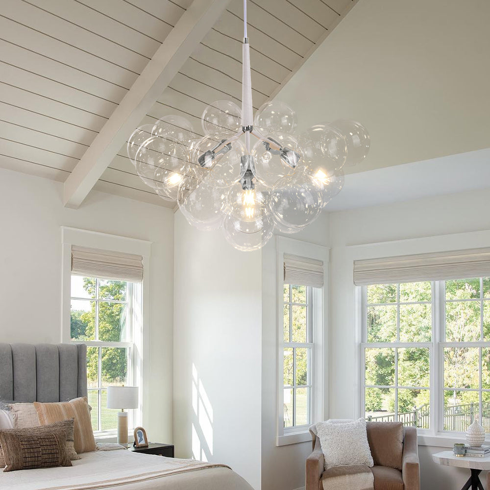 Pendant Light Glass Sphere Cluster 63.0 cm Chrome Dining Room Bubble Chandelier Adjustable Hanging Ceiling Light | Thomler