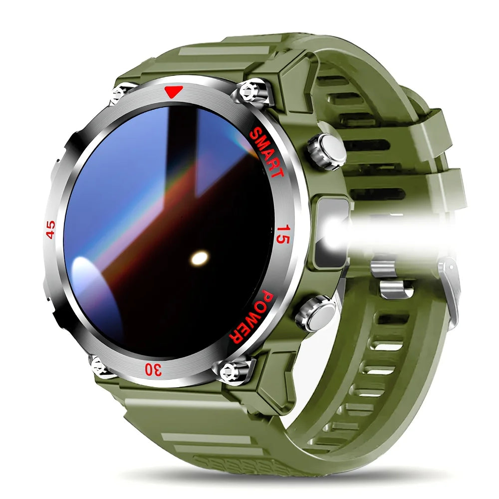 Round Fitness Tracker with Built-In Flashlight & Bluetooth Calling – 1.52" HD Display, Heart Rate Monitor, Magnetic Charging for Outdoor | Thomler