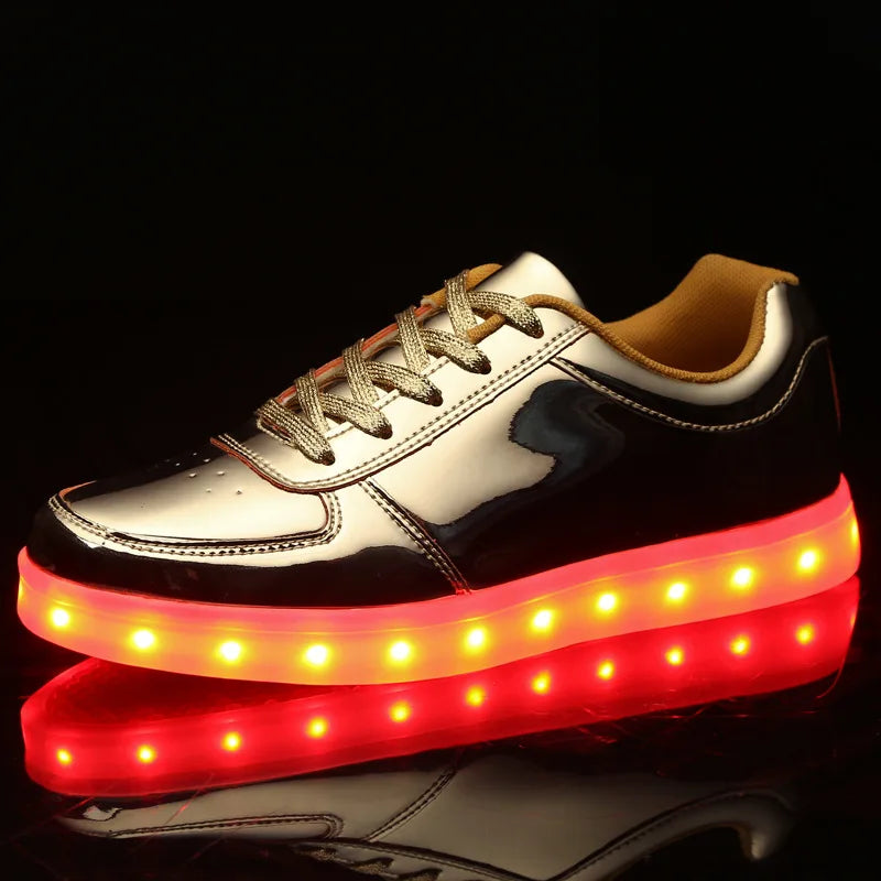 Childrens Trainers Synthetic Rubber LED Light Up Velcro Pink Daily School Play Sneakers Multiple Light Modes | Thomler