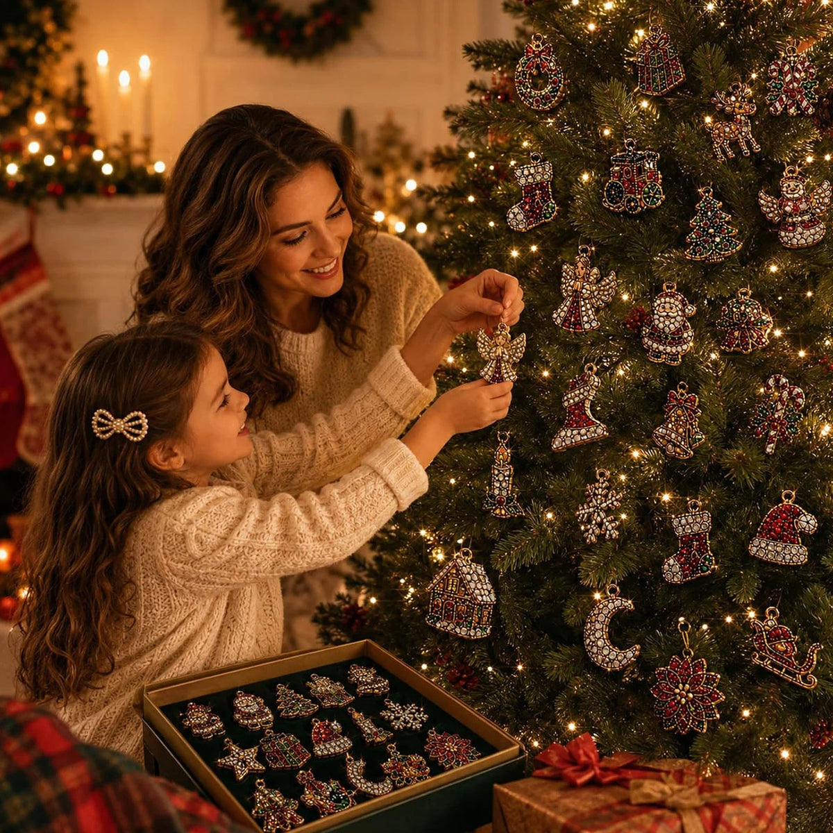 Holiday Countdown Calendar with Crystal Gem Decorations – 24 Sparkling Acrylic Ornaments for December Festivities | Thomler