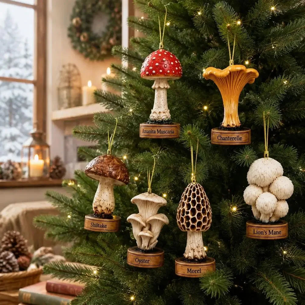 Holiday Charm Collection Box with 24 Surprise Acrylic Ornaments | Daily Reveal Calendar with Retro Mushroom Design Keychains for Christmas | Thomler