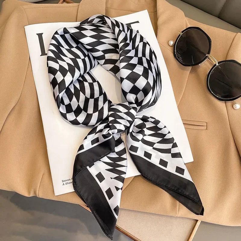 Silky Equestrian Print Square Scarf 27.5×27.5 in – Satin Neck Wrap Hair Tie Headband for Women | Thomler