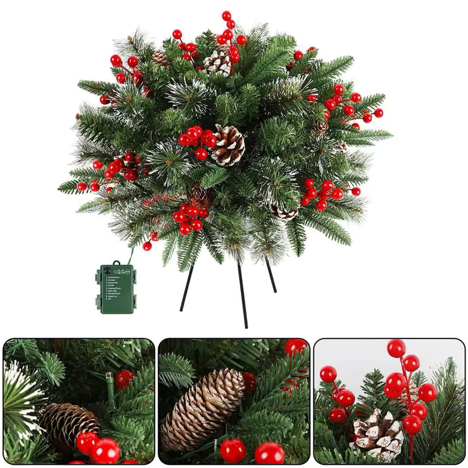 Illuminated Christmas Wreath with Stand for Planters & Holiday Display – 50 LED Lights & Timer | Thomler