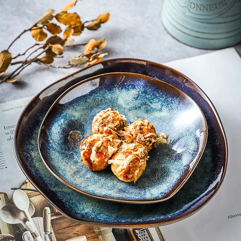 Dinnerware Set Porcelain 11-Piece Turquoise 10.5 in Plates Coastal Dining Tableware Service for Family Meals Entertaining | Thomler