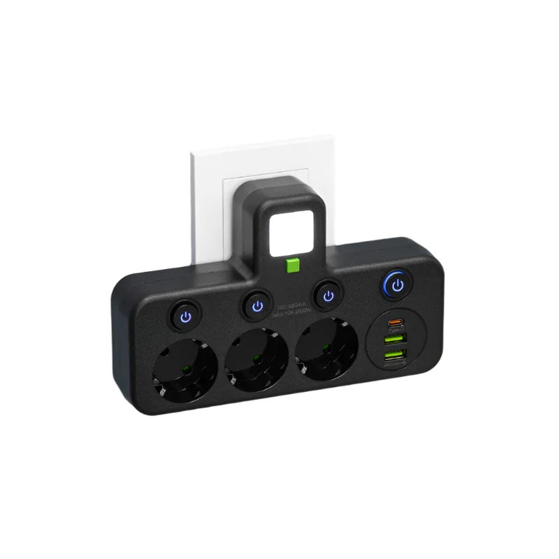 Power Strip with USB-C & Dual USB Ports – 4-Outlet Surge Protector with On/Off Switch – 2500W Flame-Resistant Extension Cord for Home | Thomler
