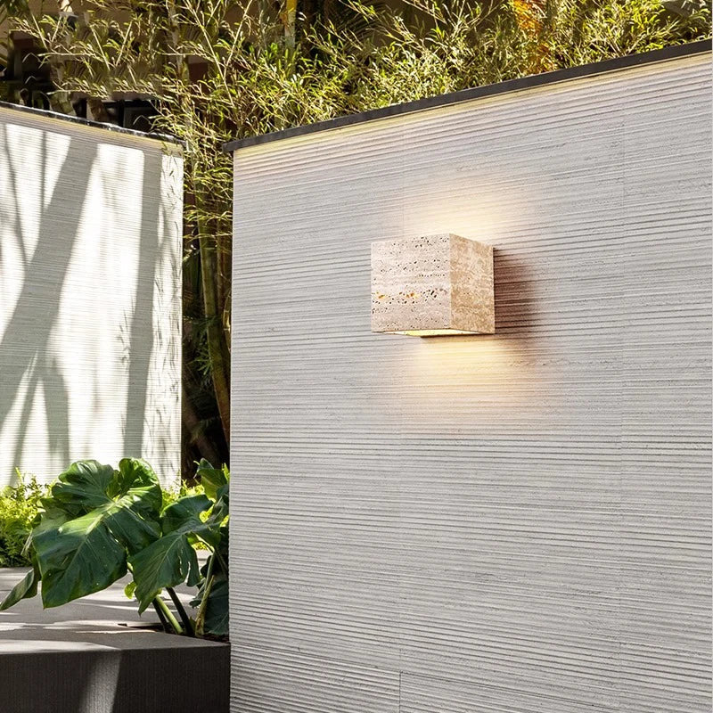 Wall Light Travertine Stone 6.3 in Outdoor Up Down LED Waterproof Garden Patio Fixture Modern Minimalist Exterior Sconce | Thomler