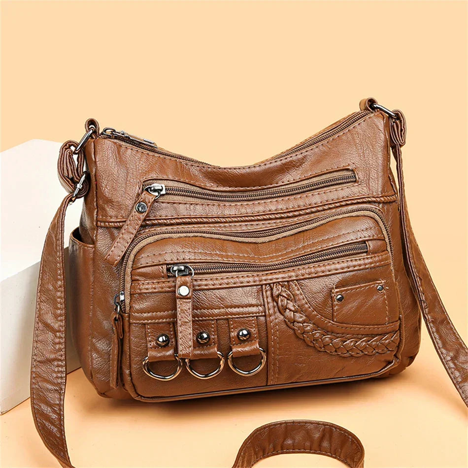 Retro-Inspired Shoulder Bag for Women – Faux Leather Crossbody Purse with Top Handle – Everyday Carryall with Interior Pockets – Classic | Thomler