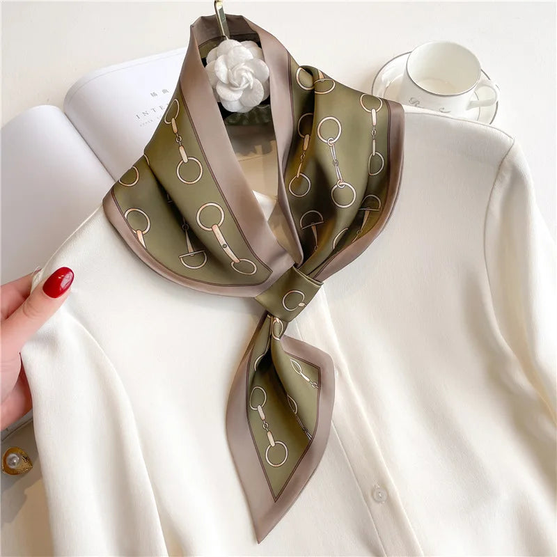 Equestrian Print Satin Neck Scarf Ribbon Bandana for Women Hair Tie Wrist Wrap Accessory for Fashion & Styling | Thomler