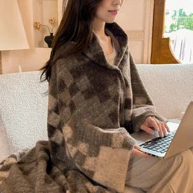 Faux Cashmere Plaid Throw Blanket – Thick Plush Portable Cover for Couch, Bed, Travel & Winter Warmth | Thomler