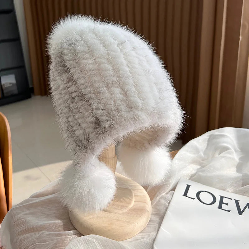 Knitted Real Fur Beanie with Fox Pom-Pom – Luxe Winter Hat for Women | Thomler