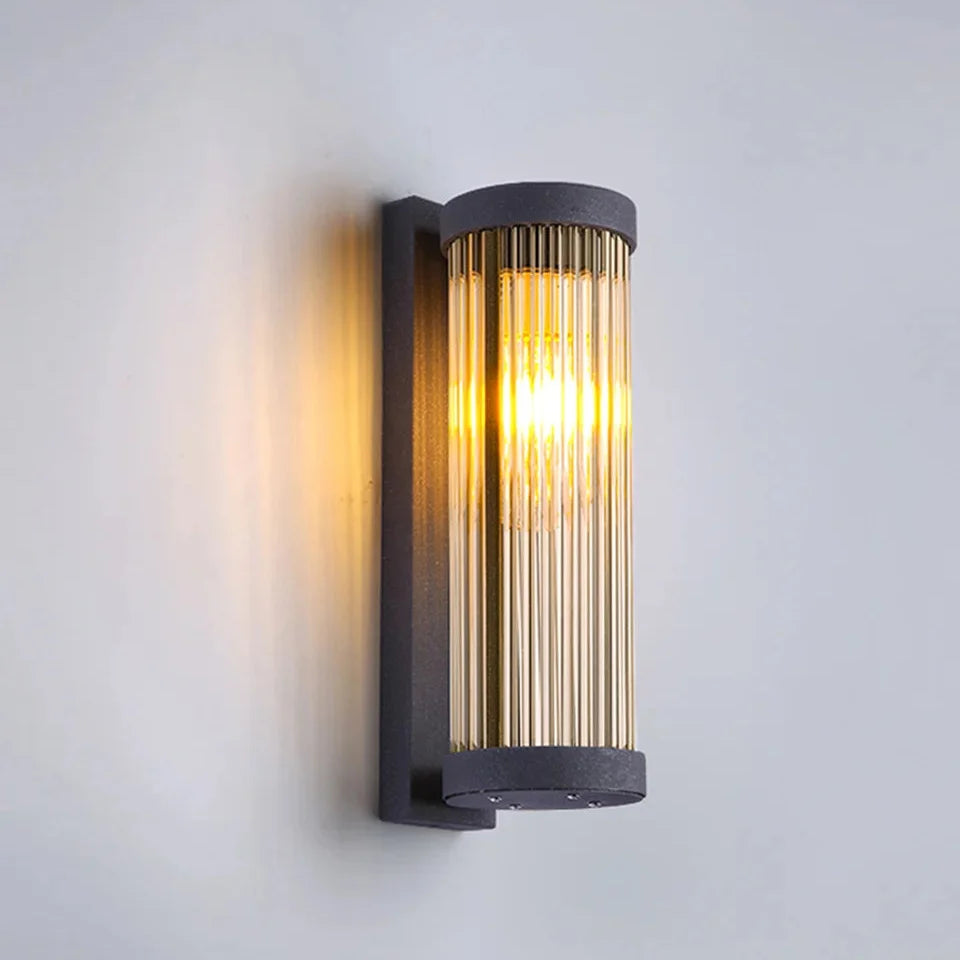 Fluted Glass Solar Outdoor Sconce with Ribbed Shade for Patio, Garage & Entryway Accent Lighting | Thomler