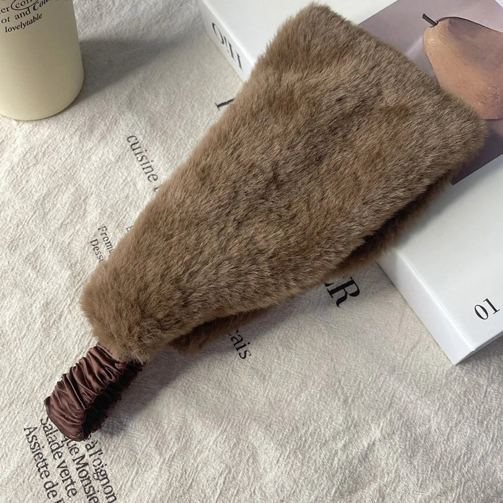 Plush Wide Headband Stretch Faux Fur Hair Band Soft Velvet Solid Color Ear Warmer for Women Everyday Workout Yoga Running | Thomler