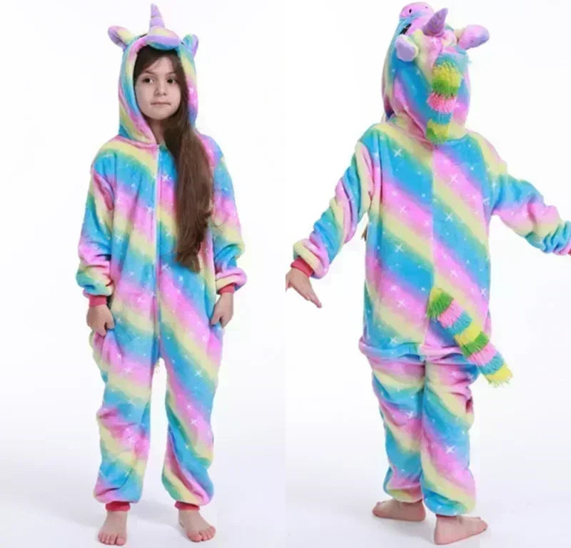 Onesie Fleece Rainbow Unicorn Hooded Girls Indoor Pyjamas Loungewear Fancy Dress Costume Soft Warm Kids Sleepwear | Thomler