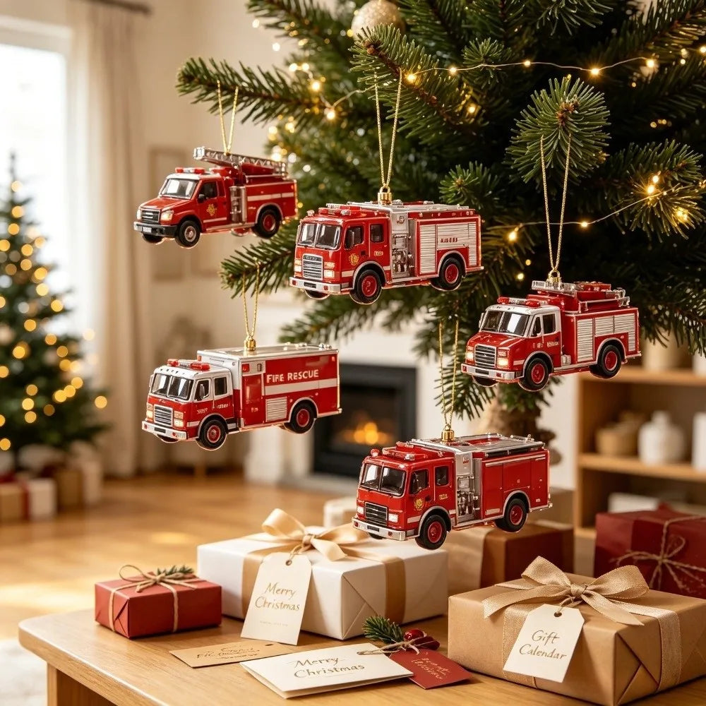 Holiday Countdown Box – 24-Piece Emergency Vehicle Acrylic Tree Ornaments for Kids Christmas Tradition | Thomler