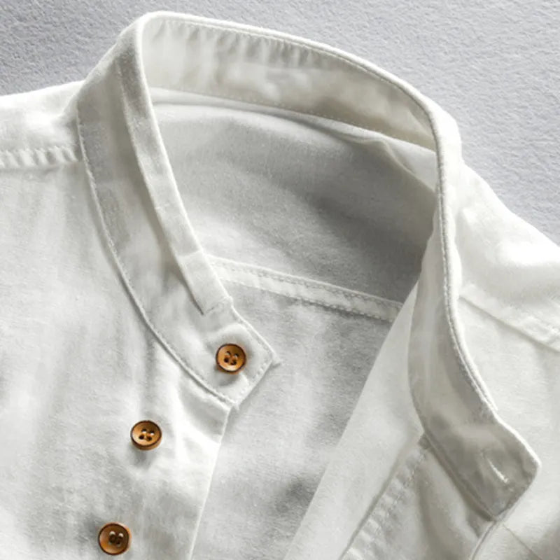 Men's Cotton Linen Button-Down Shirt – Traditional Asian Inspired Design for Casual & Semi-Formal Wear | Thomler