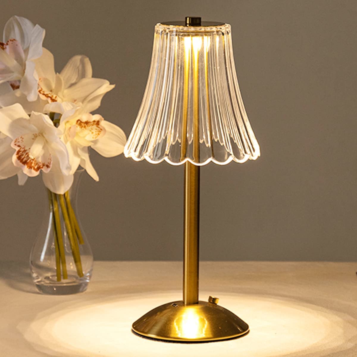 Table Lamp Acrylic Crystal Shade 23.0 cm Gold Bedroom Touch Dimmable USB Rechargeable Bedside Desk Reading Light | Thomler