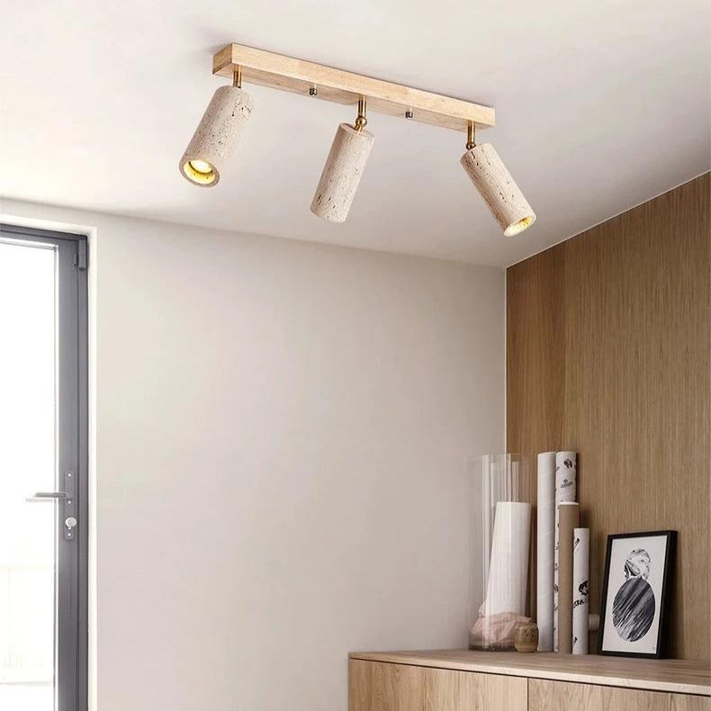 Ceiling Spotlight Travertine Wood 23.6 in 3 Head Adjustable Indoor Lighting Fixture Modern Surface Mounted Accent Lamp | Thomler