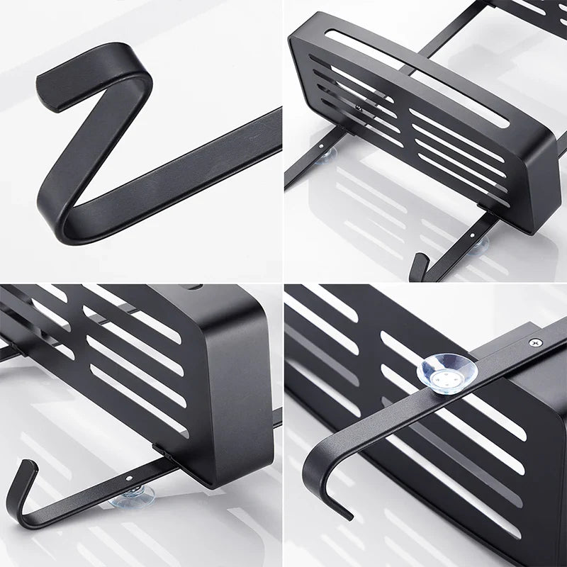 Shower Rack Aluminium 97.0 cm Black Hanging Bathroom Storage Organiser No Drill Over Door Shampoo Holder | Thomler