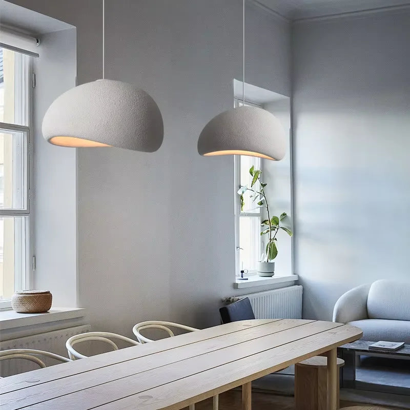 Stone-Look Dome Pendant Light Fixture in White & Gray – Organic Textured Ceiling Light for Kitchen Island Dining Room Bedroom – Modern Scand | Thomler