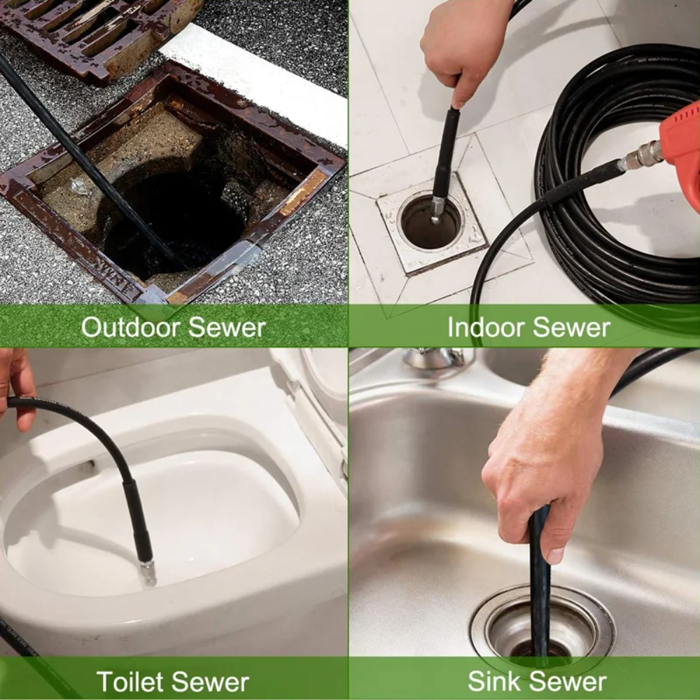 High-Pressure Drain Jetter Hose with Rotating Stainless Steel Nozzle for Pressure Washer Clogs in Sewer Lines Pipes Toilets Sinks | Thomler