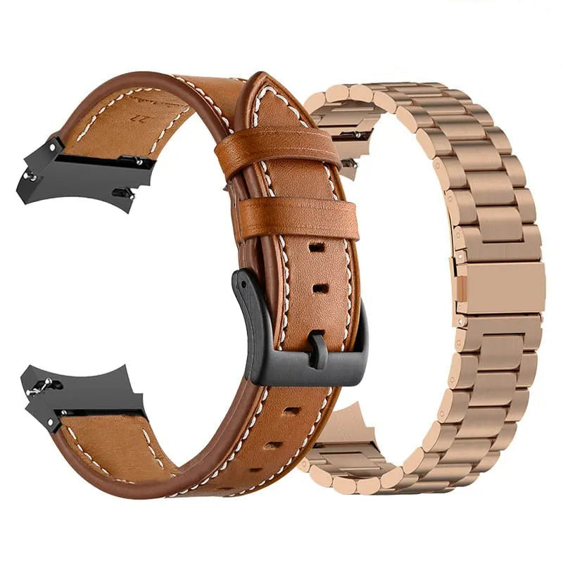 Leather & Steel Smartwatch Strap for Galaxy Watch 5 – Adjustable Wristband in Multiple Finishes | Thomler