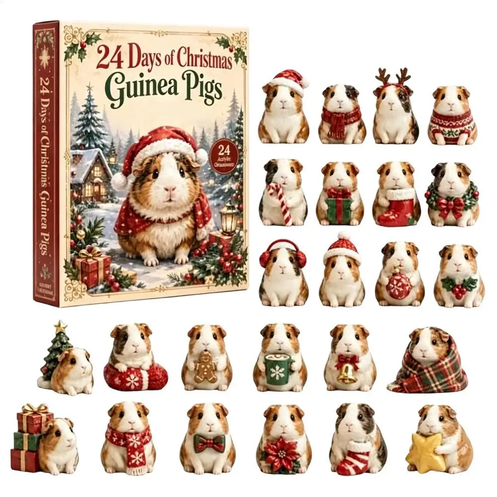 24-Day Holiday Countdown Calendar with Adorable Guinea Pig Charms for Christmas Tree Display | Thomler