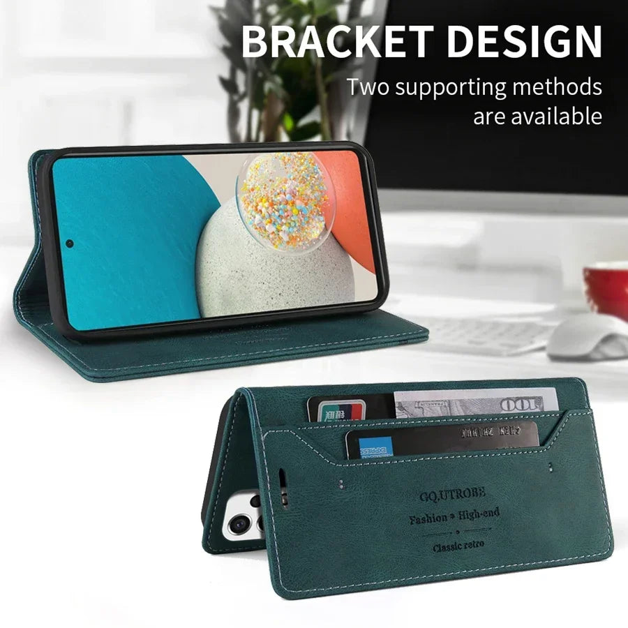 Folio Phone Case with Card Slots & Kickstand for Samsung Galaxy A Series – Magnetic Closure Synthetic Leather Cover | Thomler