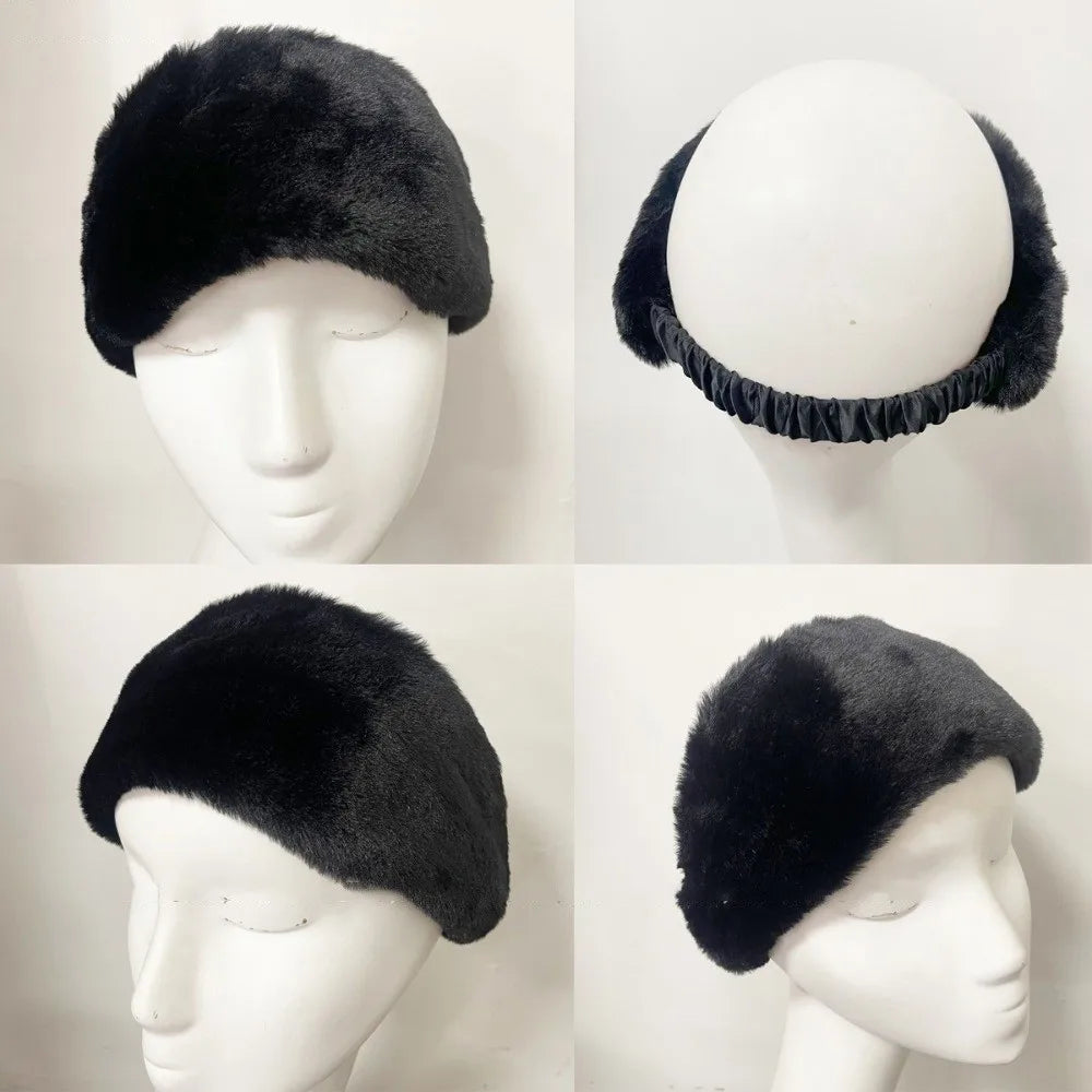 Plush Wide Headband Stretch Faux Fur Hair Band Soft Velvet Solid Color Ear Warmer for Women Everyday Workout Yoga Running | Thomler