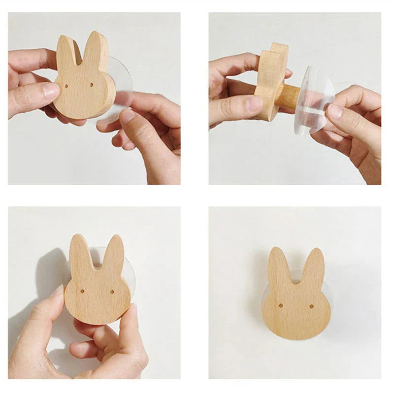 Wall Hooks Wooden Animal Self Adhesive Natural Kids Bedroom Nursery Coat Bag Holders Scandinavian Decor | Thomler