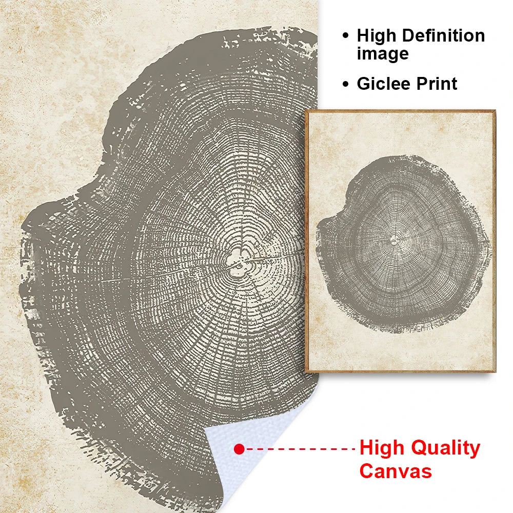 Canvas Wall Art Polyester 24 in x 18 in Tree Rings Abstract Home Décor Rustic Modern Artwork | Thomler