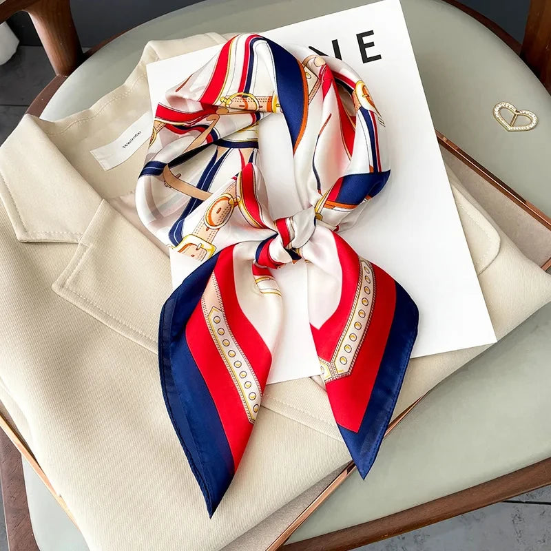 Printed Satin Square Neckerchief for Women 27.5×27.5 in Versatile Head Wrap Neck Tie Hair Ribbon Fashion Accessory | Thomler