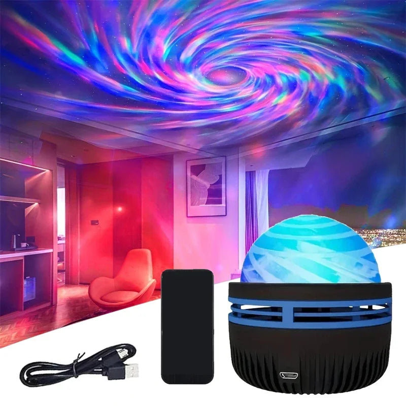 Aurora Light Projector with Music Sync & Remote Control - RGB Mood Lighting Galaxy Starfield Display - Rechargeable Cordless Portable | Thomler