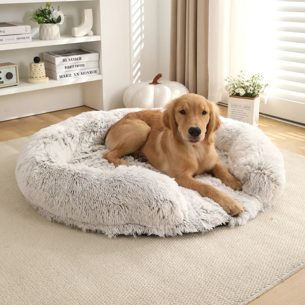 Round Semi-Open Pet Bed with Plush Cushion & Non-Slip Base – Machine Washable Cover – 4 Sizes | Thomler