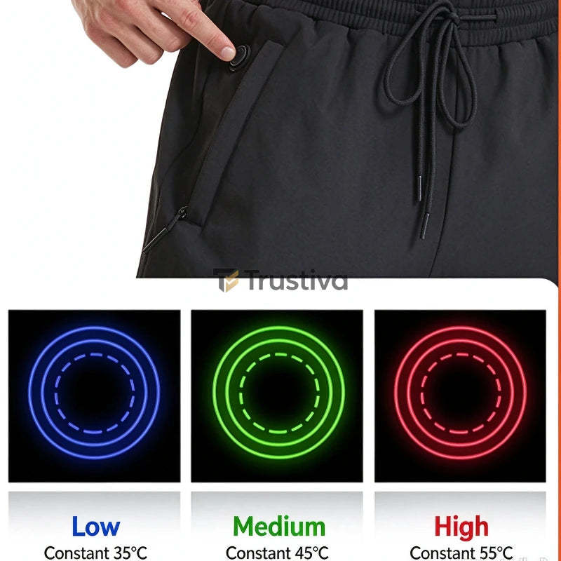 USB Heated Pants — Unisex Insulated Winter Trousers with 12 Warming Zones, 3-Level Temperature Control & Carbon Fiber Elements | Thomler