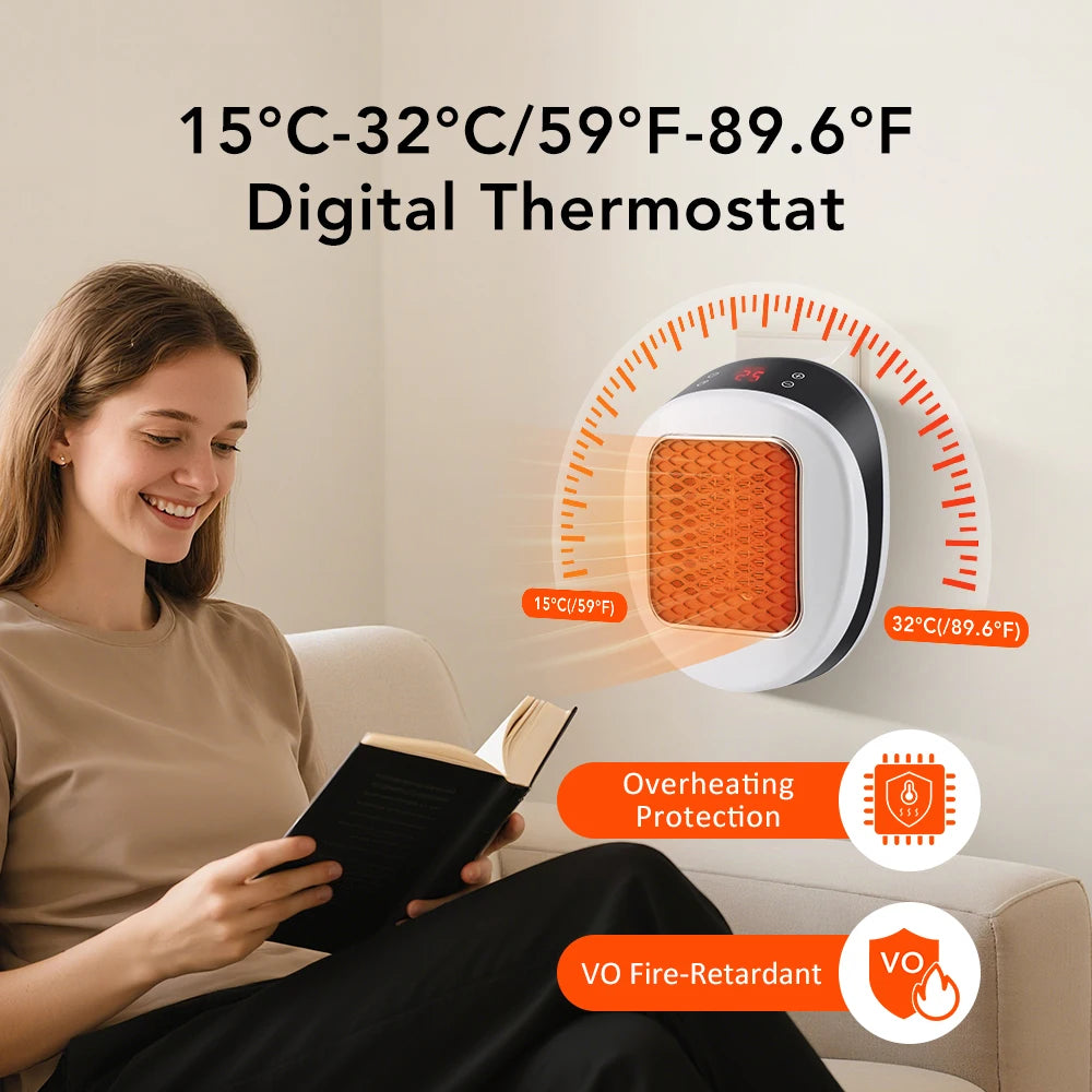 Compact Plug-In Wall Heater with Remote Control, Digital Thermostat & Timer for Bedroom Office RV | Thomler