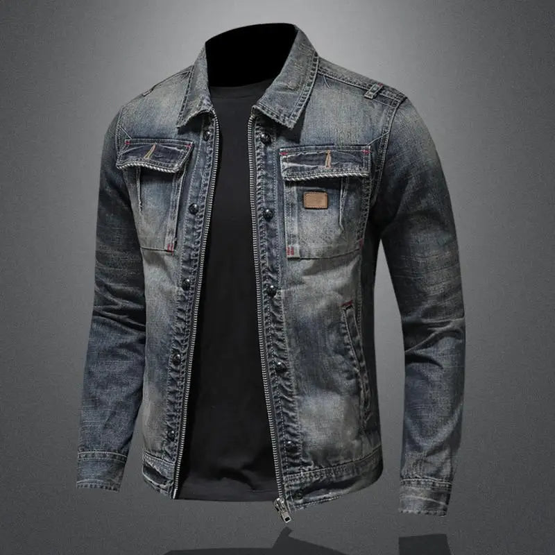 Classic Denim Jacket Vintage Style Gray Button-Front Outerwear Comfortable Everyday Casual Wear Retro Look Fall Spring Coat for Women & Men | Thomler
