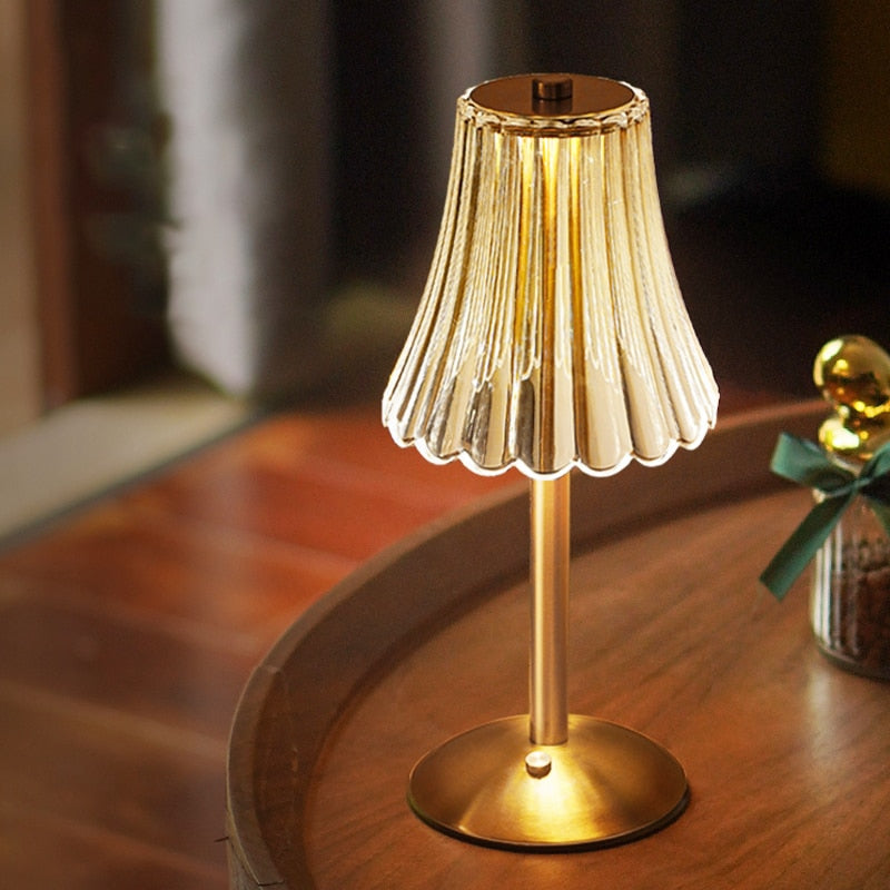 Table Lamp Acrylic Crystal Shade 23.0 cm Gold Bedroom Touch Dimmable USB Rechargeable Bedside Desk Reading Light | Thomler
