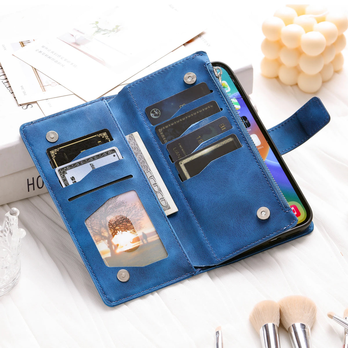 Folio Wallet Case for Galaxy S26 S25 S24 S23 S22 S21 S20 Note 20 10 9 with Card Slots Embossed Leather Flip Cover | Thomler