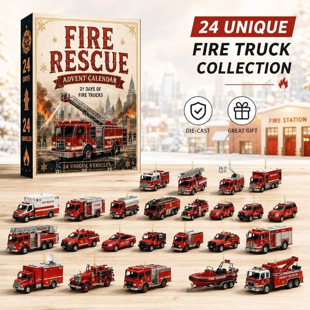 Holiday Countdown Box – 24-Piece Emergency Vehicle Acrylic Tree Ornaments for Kids Christmas Tradition | Thomler