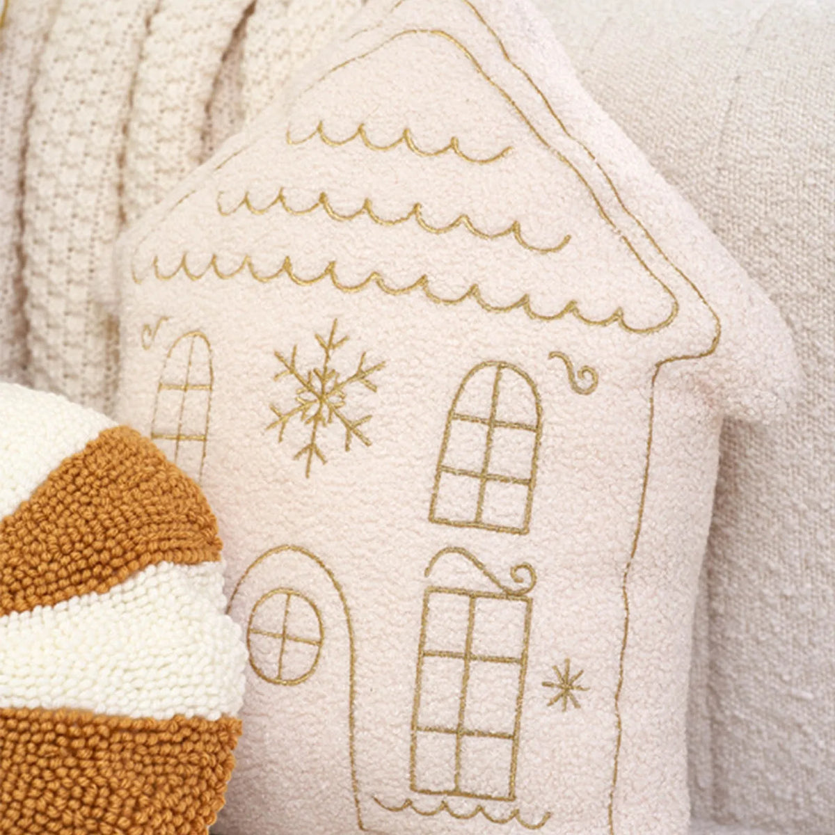 Kerstkussen Kerst Huisvormig Goud Geborduurd Kussen Huisdecoratie Zacht Comfortabel Getuft Kussen